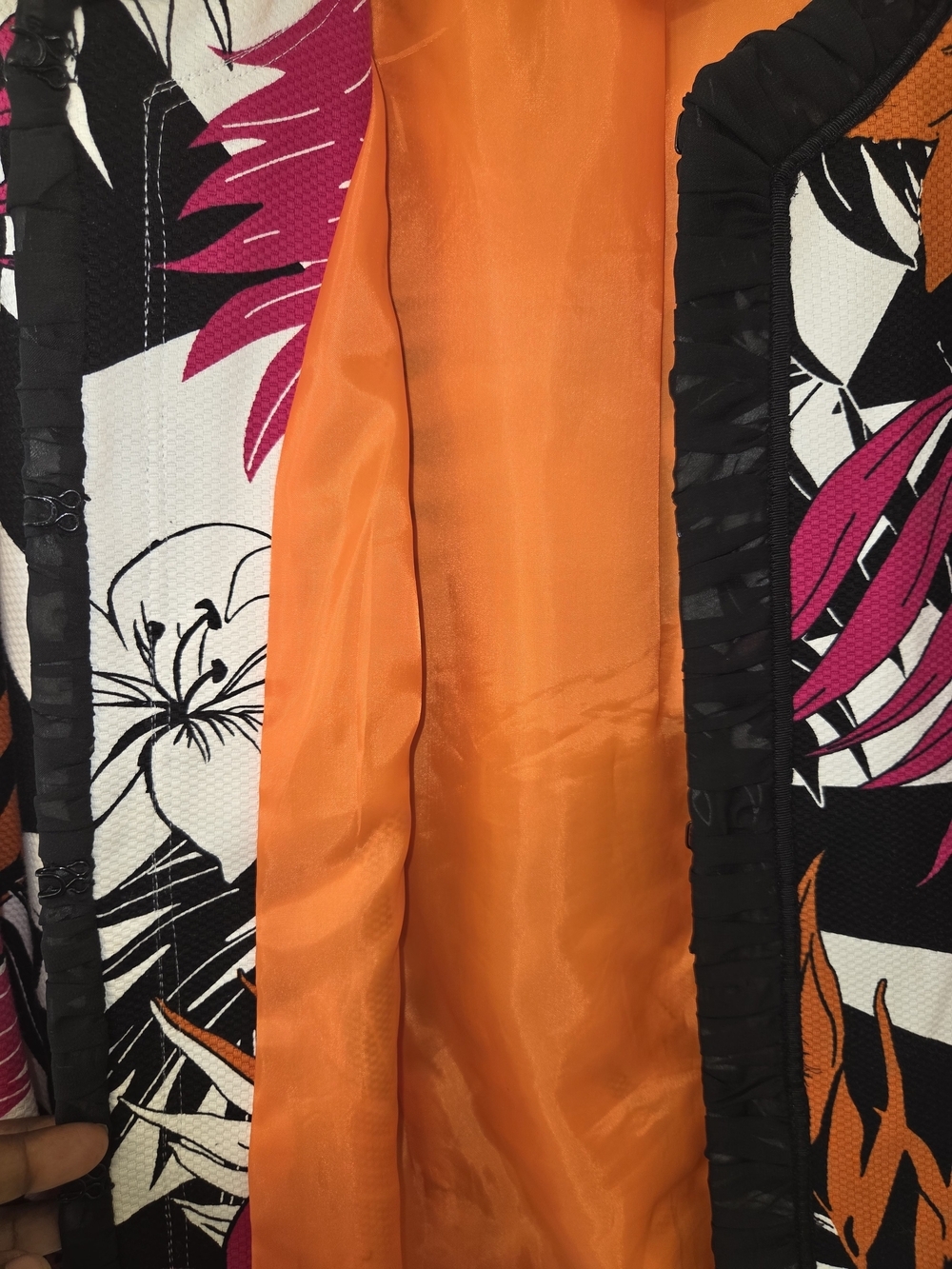 Tropical Floral Open-Front Blazer Jacket in Black, Pink & Orange - Picture 5 of 9